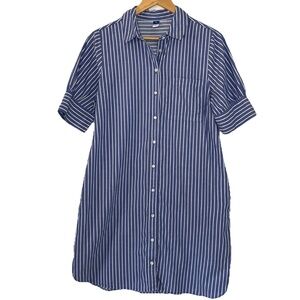 Old Navy Button Down Shirt Dress Medium with POCKETS Shirt-Tail Hem 100% Cotton